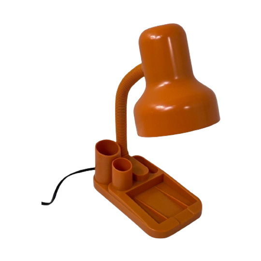 Vintage Desk Lamp / Organizer - Memphis Style / Postmodern - Bright Orange 1