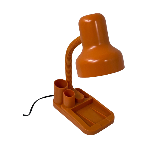 Vintage Desk Lamp / Organizer - Memphis Style / Postmodern - Bright Orange