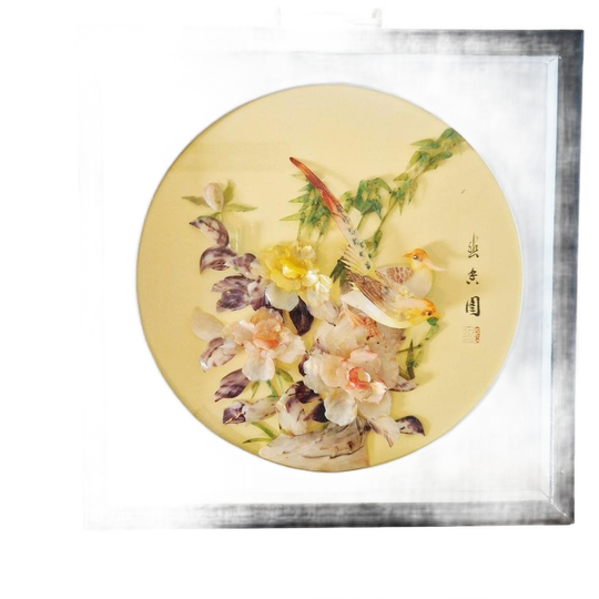 Vintage Vitrine Met Japanse Schelpenkunst 3d Kunstwerk 1