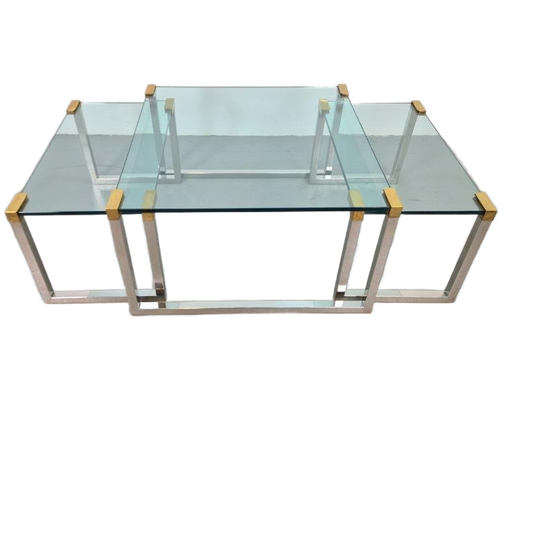 3 X Regency Peter Ghyczy Salontafel Bijzettafel T53 Messing 1