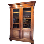 Prachtige Uitneembare Antiek Mahonie Kast Met Deuren Met Glas, Planken En Binnenlades thumbnail 1