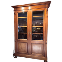 Prachtige Uitneembare Antiek Mahonie Kast Met Deuren Met Glas, Planken En Binnenlades