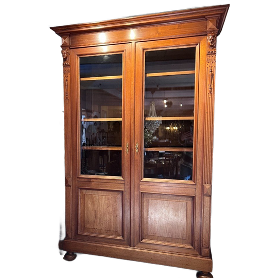 Prachtige Uitneembare Antiek Mahonie Kast Met Deuren Met Glas, Planken En Binnenlades 1