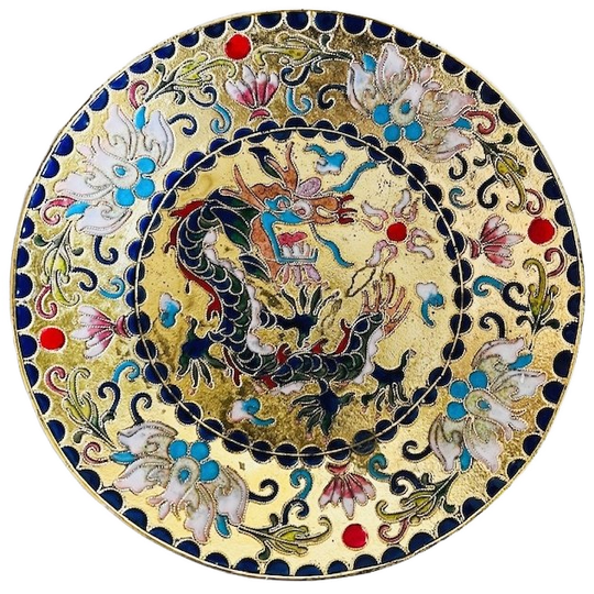 Vintage Messing Sierbordje Cloisonne Draak 1980’s 1