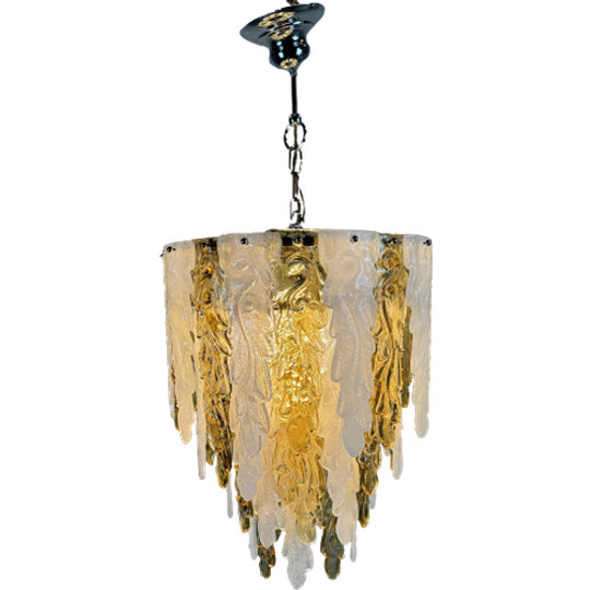 Xl Murano Chandelier Gold/ White Leaves 1