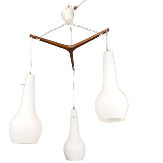 Vintage Teak & Opaline Cascade Hanglamp 1