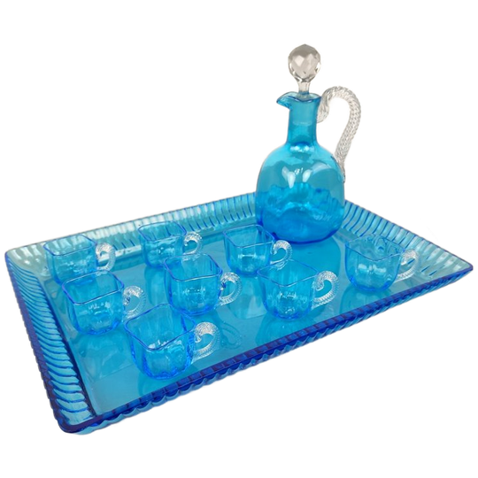 Vintage Blauw Glazen Serviesje George Sand 1