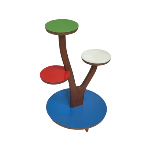 Ca. 1950’S -Mcm - Plant Table / Side Table - Germany - Brightly Colored Formica And Teak Legs