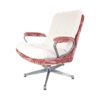 Vintage Strassle Fauteuil | Draaifauteuil Roze Witte Ribstof thumbnail 1