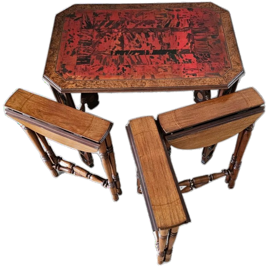 Art Deco / Nesting Table 3 X / Attributed To Maison Franck / Inlaid Tortoiseshell Top / 1920 1