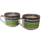 Vintage Soepkommen Groen Beige Bruin 2X thumbnail 1