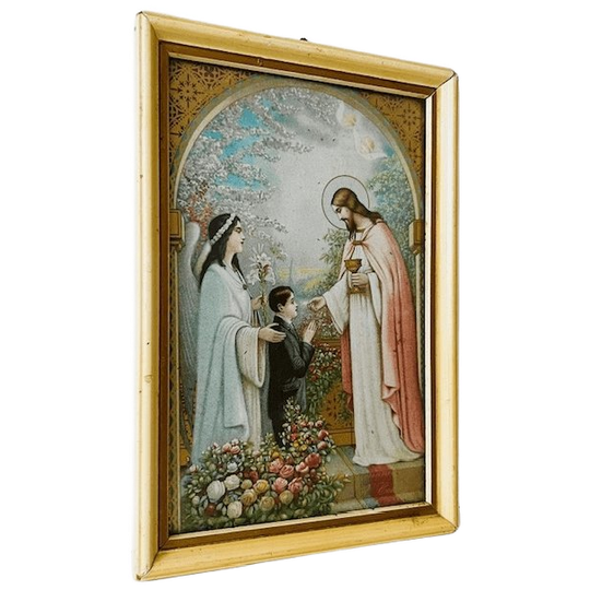 Vintage Religieuze Ingelijste Prent Heilige Communie 1950’s 1