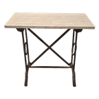 Oude Metalen Bijzettafel Met Travertin Blad thumbnail 1