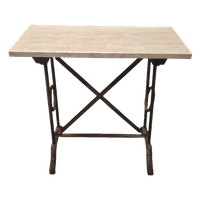 Oude Metalen Bijzettafel Met Travertin Blad