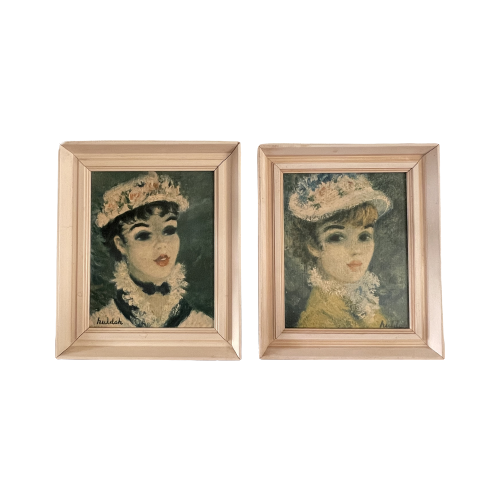 Huldah Victoriaanse Dame Mini Schilderij. Yvonne En Suzanne. Set Van Twee Prints Van Schilderijen