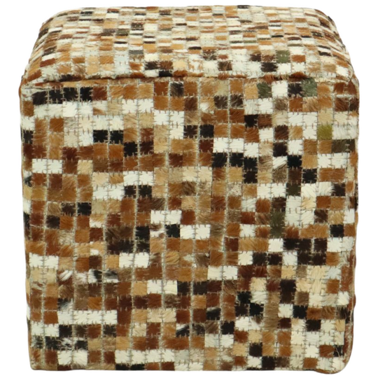 Vintage Vierkante Poef Geitenleer Patchwork Mozaïek Patroon 1