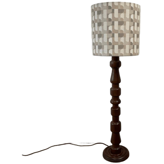 Vintage Vloerlamp Met Bijzondere Houten Voet - Nieuwe Kap 1