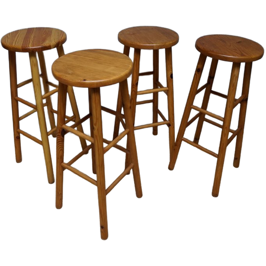 4 Vintage Hoge Bar Krukken In Grenen Hout 1