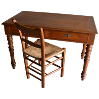 Prachtige Antieke Eiken Schijftafel, Bureau, Buro & Stoel