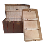 Les Hirondelles Bruxelles - Steamer Trunk With Compartments - Mounted On Wheels - Leather Handles thumbnail 1