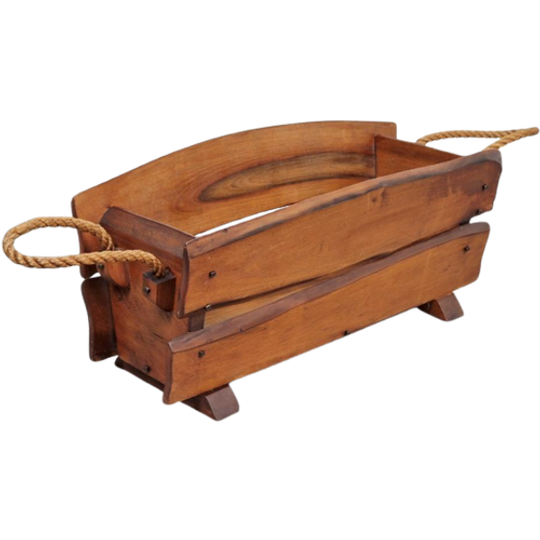 Vintage Lectuurbak Brutalist Eiken Hout Touw '60 Boomstam 1