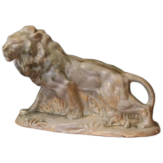 Sculpture En Barbotine Représentant Un Lion, Manufacture Moulin Des Loups, Vers 1930 1