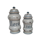 Set Van 2 Keramische Italiaanse Voorraad/Kruidenpotten. thumbnail 1