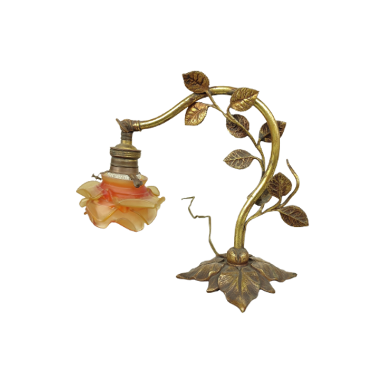 Bronzen Tafellamp Met Glazen Bloem 1