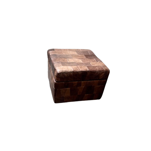 Vintage Patchwork Brown Leather Ottoman With Storage , 1970S