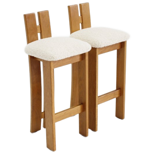 Set Vintage Italiaanse Houten Bar Krukken Boucle 1