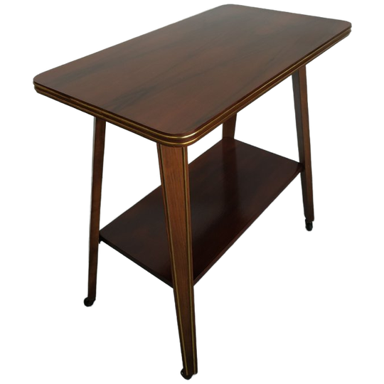 Vintage Plantentafel Bijzettafel Trolley Met Messing Inlay En Wieltjes 1