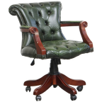 Tijdloze Groene Rundleren Chesterfield Bureaustoel In Engelse Stijl Op Wieltjes thumbnail 1