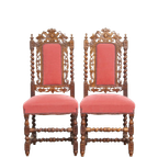 Majestueuze Antieke Set Van 2 Hollandse Eetkamerstoelen Met Mooi Houtsnijwerk thumbnail 1