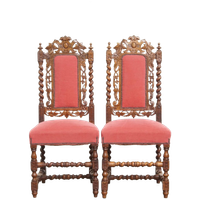 Majestueuze Antieke Set Van 2 Hollandse Eetkamerstoelen Met Mooi Houtsnijwerk
