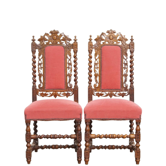 Majestueuze Antieke Set Van 2 Hollandse Eetkamerstoelen Met Mooi Houtsnijwerk 1