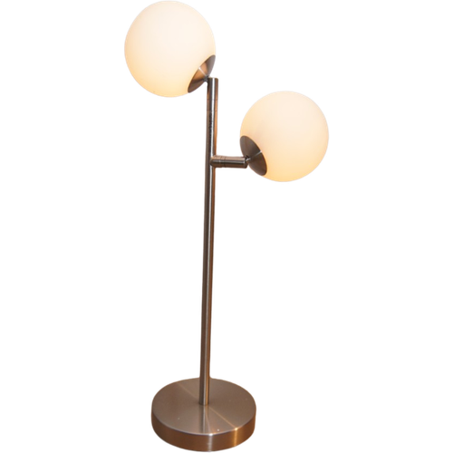 Twee Rvs Tafellampen Met Twee Glazen Bollen (Incl. Luxe Touch Stappendimmer)