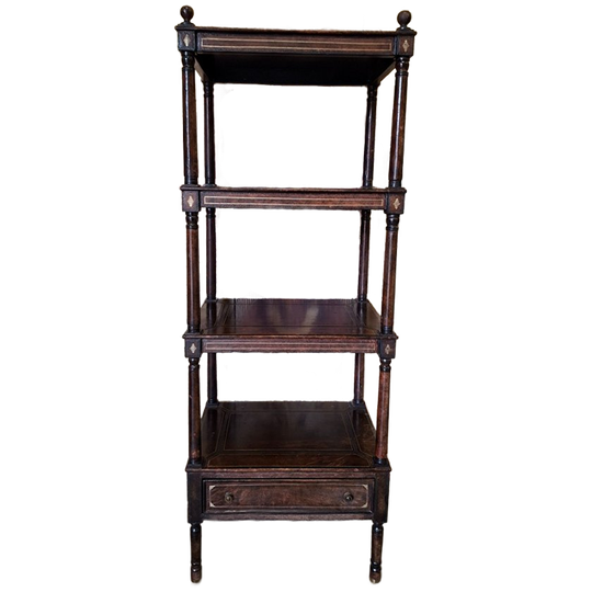 Unieke Etagere, Boekenkast Geheel Gemaakt Van Leer Op Hout Afm. 51x38cm En 138cm Hoog. 1