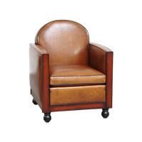 In Goede Staat Verkerende, Mooie, Cognac Kleurige, Schapenleren Art Deco Design Fauteuil