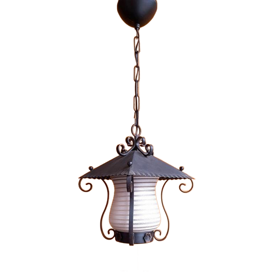 Retro Vintage Hanglamp, Hal Lampje, Metaal En Gestreept Glas 1