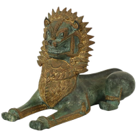 Grote Tempelleeuw Verguld Brons Beeld Thailand Foo Dog 27cm