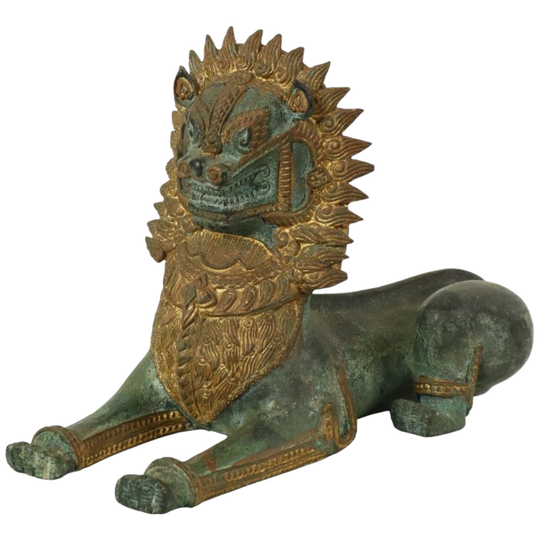 Grote Tempelleeuw Verguld Brons Beeld Thailand Foo Dog 27cm 1