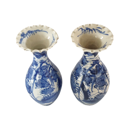 Japanse Blauw Wit Arita Imari Vazen Antiek 1