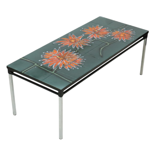 Grote Keramische Tegeltafel Adri Belarti Oranje Bloemen Abstract 109cm 1