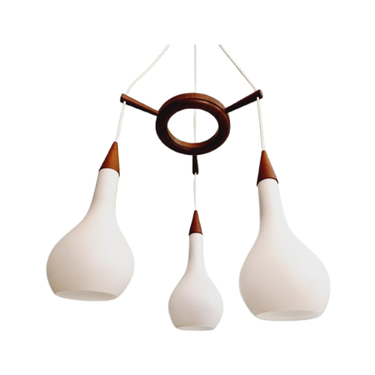 Scandinavische Watervalkroonluchter In Teakhout En Wit Glas 1