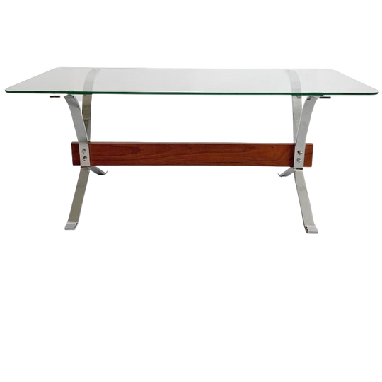 Vintage Italiaans Design Salontafel Chroom Glas Teak 1960’s 1