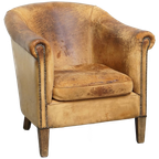 Goed Doorleefde Vintage Schapenleren Clubfauteuil Met Een Stoere Look Van Nico Van Oorschot thumbnail 1