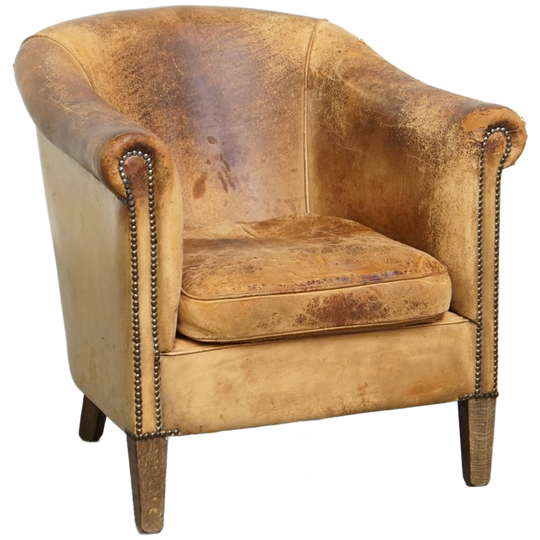 Goed Doorleefde Vintage Schapenleren Clubfauteuil Met Een Stoere Look Van Nico Van Oorschot 1