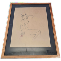 Vintage Chinese Tekening Van Naakte Dame, 2e Helft 20e Eeuw