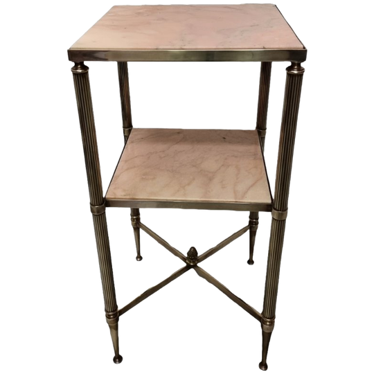 Vintage Messing Met Marmeren Bijzettafel Maison Bagues 1