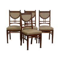 Set Van 4 Antieke Design Eetkamerstoelen, Jugendstil/ Art Nouveau Stijl, Lichte Skai Lederen Bekl